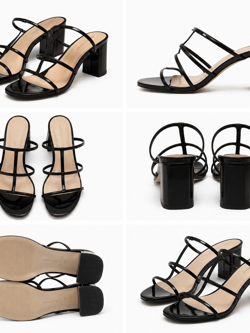 Marc Fisher Black Patent Multi-Strap Block Heel Sandals